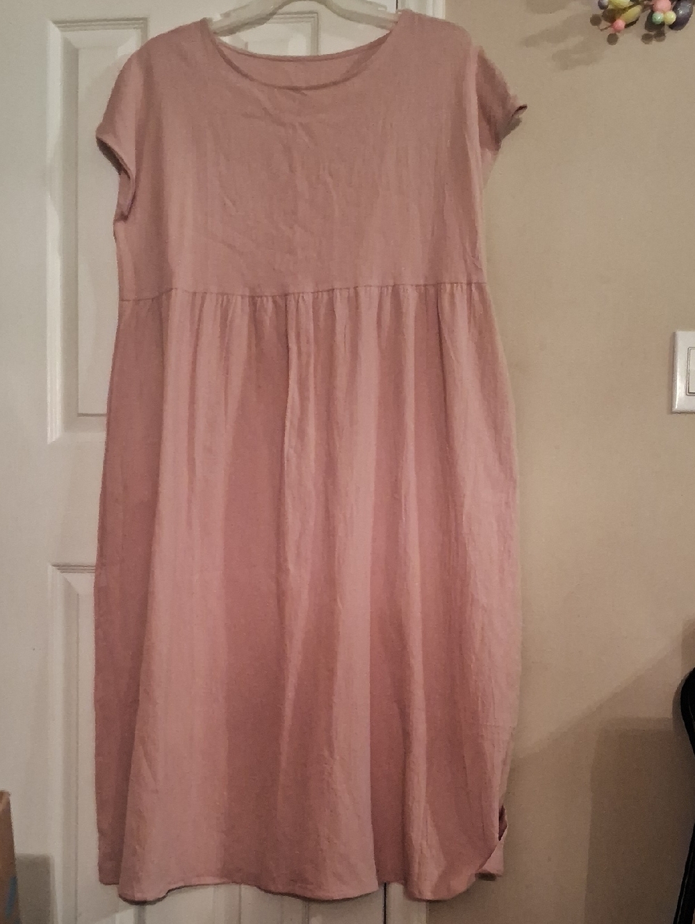 Women's Dusty Pink Short-Sleeve A-Line Dress With Pockets